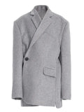 Fashion Women's Woolen Blazer Single Button Dislocation Design Silhouette Long Sleeve Suit Jackets Autumn 2023 New