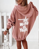 Fashion Pink Zipper Letter Print Over Size