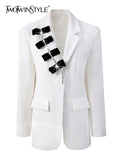Streetwear Patchwork Bowknot Blazer For Women Notched Collar Long Sleeve Blazers Female Spring Clothing Style