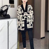 Kong Version Of Fashion Retro Temperament Loose Color Knitted Cardigan Winter Dress Lazy Style Leisure Plaid Sweater Girl-Outfit