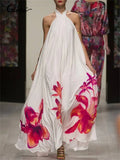 Summer Bohemian Halter Thin Dress Celmia Women Floral Print Fashion Sundress Sexy Sleeveless Backless Party Maxi