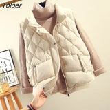 Drawstring Duck Down Pocket Winter Women Vest Solid Double Breasted Sleeveless Female Down Coat Autumn Loose Warm