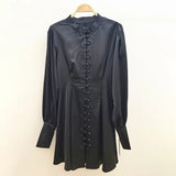 Vintage Plain Dress For Women Stand Collar Loose Long Lantern Sleeve High Waist Mini Dresses Female 2022 Spring