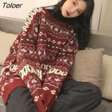 Women Pullovers Long Sleeve Jacquard Sweaters Vintage Christmas Warm Knitting Tops Harajuku Kawaii Autumn Winter Jumper