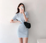 Summer Women's Suit with Skirt Dress Set Elegant Sweet Solid O-Neck Short Sleeve Knitted Shirt Sweater Skirt 2 Piece