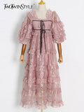 Loose Dress For Women Square Collar Puff Sleeve High Waist Solid Ruched Midi Dresses Female Summer Clothes 2022