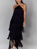 Fashion Hanging Neck Solu Back Open