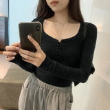 New Style Of European Blouse Is Covered With Autumn And Winter Girls' Pure Desire, Hot Girls, Short Style, Slim, Slim And Thin Bottomed Shirt.-Outfit