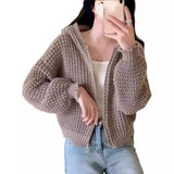 Korean Version Of High-Collar Warm Retro Coarse Needle Lapel Knitted Shirt Lazy Style Loose Style Zipper Sweater Jacket-Outfit