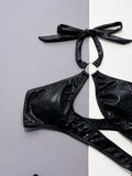 Toloer Swimwear Sexy Black Serpentine Pit Bikini D565W-Outfit