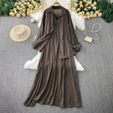 Wind Leisure Two Sets Of Women Loose Outside Thin Long-Sleeved Shirt Cover Skinny Sling