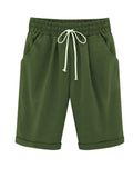 Summer Cotton Shorts Women Elasticity Waist Harajuku Lace Up Green Women's Oversize 8XL Knee Length Pants Trousers