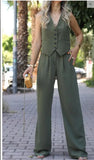 Women's Clothing 2025 Spring New V-Neck Sleeveless Vest Hanging Broad-Legged Trousers Casual