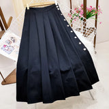 2021 New Solid Button Skirts Japanese Streetwear High Waist Hip A-Line Skirt Korean Chic Sweet Pleated Faldas