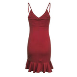 Backless Dresses Lady Mini Club Weeding Party Elegant Sloid Pencil Spaghtti Slip Sheath Bodycon V-Neck Short