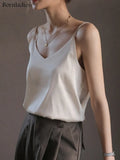 2022 Summer Fashion Silk Vest Tanks Women Basic Satin Sling Tops Versatile Solid Loose Sling Camis Female Tank