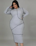 Grey Long Sleeve Hooded Curvy Plus Size Bodycon