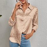 Spring Office Lady Tops Long Sleeve Leopard Jacquard Blouse Turn Down Collar Button Shirt Autumn Fashion Tops Elegant