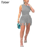 2022 New Design Sleeless Bosysuit and Tassel shorts Set Two Piece Set Fringe Shorts Suit Summer Spring Matching