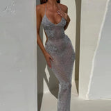 Women's Explosive Temperament Fashion Deep V Slings Body-Dlit Micro Transparent Evening