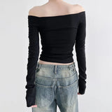 Style Basic Simple Solid Color T-Shirt With Bare Shoulder And Bottom 2023 New Temperament Age-Reducing Blouse-Outfit