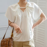 Elegant Loose Women T Shirt O Neck Short Sleeve Ruched Hollow Out T-Shirts Female Fashion Clothes 2020