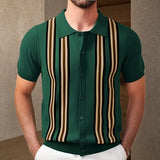 Men's Summer Green Striped Short Sleeves Repair Business Polo Shirt T-Shirt