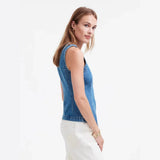 Summer New Sleeveless Slimming Denim Vest Women's Round Neck Shoulder
