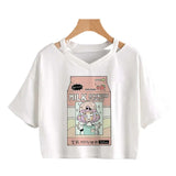Toloer Wind Open Shoulder Hollow Out Sexy Solid Color T-Shirt V Collar Women's Short-Sleeved Loose Female