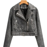 Toloer And Autumn New Women's Dress Washing Leather Grinding Old Motorcycle Casual Solid Color Jacket Leather Clothing Women-Outfit
