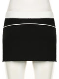 Sporty Activewear Patchwork A-Line Skirts Preppy Style Casual Slim Low-Waisted Super Mini Skirts Women Summer Fashion-Outfit