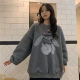 Street Winter Sweatshirt Woman Kawaii Rabbit Pattern Warm Loose Pullover Stylish Casual Hip Hop Hoodie