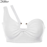women's solid color camisole metal decorative tube top single shoulder strap vest 2018 sexy summer hot women's