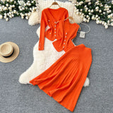 Fragrant Style Wears Women's Three-Piece Set Of Sleeveless Vest Metal Buckle Long-Sleeved Knitted