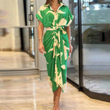 Women's Summer Tidling With Short Sleeve Single Buckle Solid Color Shirt Dress