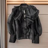 Court Style Super Fairy Collar Layer Lotus Edge Eugen Yarn Perspective Single Buckle Shirt Female Gas