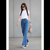 Retro Blue High-Waisted Micro-Rave Jeans Women Autumn Small Slim Slimy Horseshoe Long
