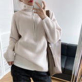 High Neck Ring Zipper Sweater For Women Autumn Winter Thicken Oversized Women