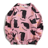 Autumn Sweater Harajuku Loose Cat Embroidery Casual Knitted Pullover Sweater Fashion Hip Hop Street Long Sleeve