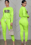 Casual Sports Cartoon Printed Ruched Bloused And Matching Dtrawstring Pants Two Piece