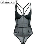 Mesh black sexy teddy bodysuit Women club night strap bodysuit Female autumn bandage bodysuit one-pieces 2019