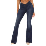 Stretch Jeans V-Shaped Waist Flared