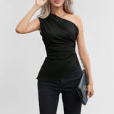 Women's Summer Sloping Shoulder Sling Vest Female Elegant Chic Repair Hottie Sleeveless