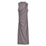 Spring Style Wrinkle Decorated Midi Dress 3152200-Outfit