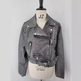 Toloer And Autumn New Women's Dress Washing Leather Grinding Old Motorcycle Casual Solid Color Jacket Leather Clothing Women-Outfit