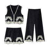 Summer New Women's Design Sense Fashion Set With Thin Embroidered Vest High-Waisted