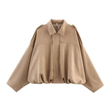 Spring New Velvet-Sensitive Collared Loose Bomber Jacket
