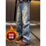Fashion Straight Jeans Women's Winter 2025 New Plus Velvet Loose Broad