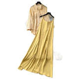 Temperament Two Sets Of Women's Languid Languid Wind Outside The Thin Loose Long-Sleeved Sunscreen Jacket + Sling