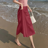 Summer New Women's Skirts Fashion Elegant Acetic Acid Fabric Midi Length High Waist Streetwear Satin Thin White Woman